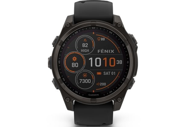 Smartwatch Garmin Fenix 8 Solar 47mm - Sapphire, Carbon Gray DLC Titanium with Black/Pebble Gray Silicone Band